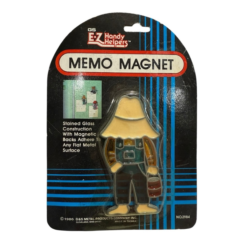 Vintage 1986 Memo Magnet Stained "Glass" Farmer & Pail - EZ Handy Helpers NEW